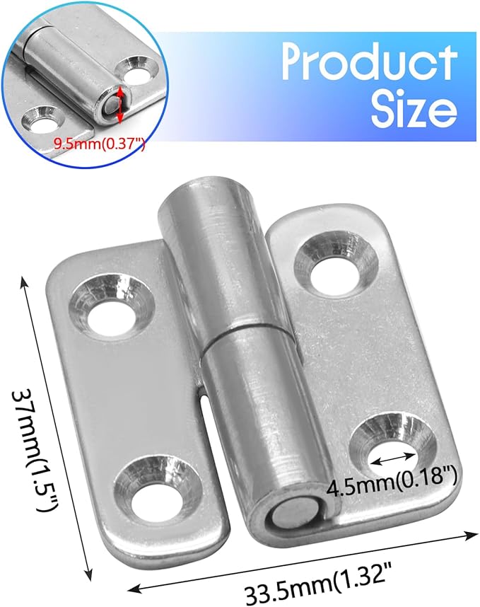 Bonsicoky 4 Pcs Stainless Steel Lift-Off Hinges, 1.5 Inch Detachable Slip Joint Small Flag Hinges with Screws(2 Left + 2 Right)