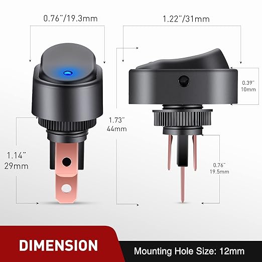 Nilight 5PCS LED Lighted Rocker Switch 12V Blue LED Illuminated ON Off Toggle 30A 3Pin SPST Oval Shaped 12mm Hole for Automotive Car Truck RV Motorcycles Marine Boats