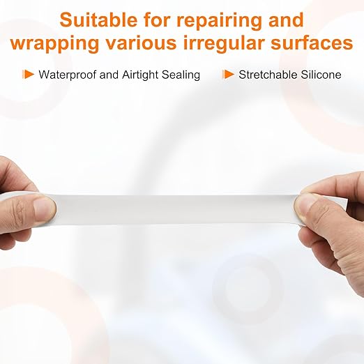 uxcell Self Fusing Silicone Tape, 1" x 10ft Waterproof Water Leak Sealing Tape for Plumbing Pipe Hose Repair Handles, White (0.5mm Thick)