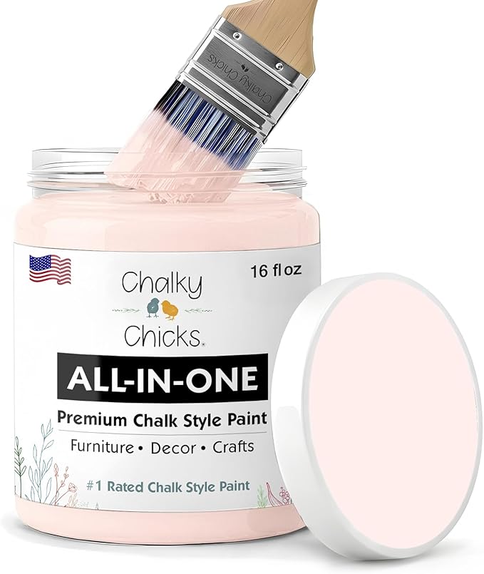 Chalky Chicks 16 Fl Oz Matte Paris Pink Chalk Paint for Furniture Without Sanding, No Prep Furniture Paint No Sanding All in One for Crafts, Wood, Walls, Cabinet, Metal, Dresser, Farmhouse