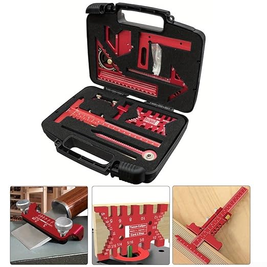 Aluminium Woodwork Measuring and Scribing Tool Set - 9 Piece Precision Kit for Carpentry and DIY Projects with Storage Box(9 Pieces.)