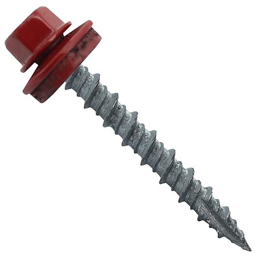 10 x 1-1/2" Dark RED Metal Roofing Screws - Hex Washer Head- Self-Starting/Tapping - EPDM Washer. 1 x 250 Count Bag - 250 Screws