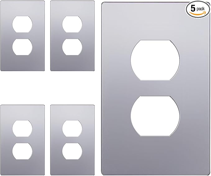 ENERLITES Elite Series Duplex Outlet Receptacle Cover, Screwless Wall Plate, Standard Size, 1-Gang 4.68" x 2.93", Unbreakable Polycarbonate Thermoplastic, UL Listed, SI8821-SV-5PCS, Silver, 5 pack