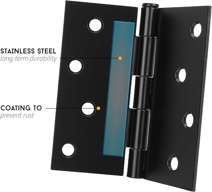 goldenwarm Door Hinges Interior & Exterior Door Hinge 4 Inch 6Pack Matte Black with Square Corners