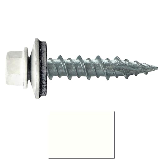 10 x 1 Bone White Metal Roofing Screws - Hex Washer Head- Self-Starting/Tapping - EPDM Washer. 1 Bag - 250 Screws