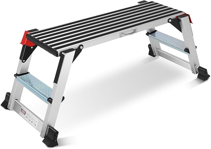 Work Platform, Aluminum Step Ladder, 36"×12"×18" Step Platform Non-Slip, Heavy Duty Folding Work Bench 330 lbs Load Capacity for Washing Vehicles, Cleaning, Painting