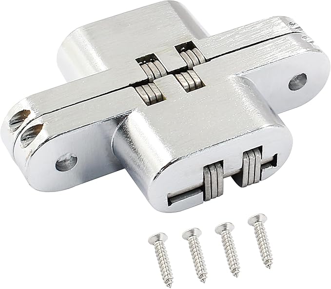 68.5 mm Hidden Hinge, Stainless Steel 180 Degree Invisible Cross Hinges for Kitchen Cabinet Door, Frameless Concealed Hinge with Screws, 4pcs