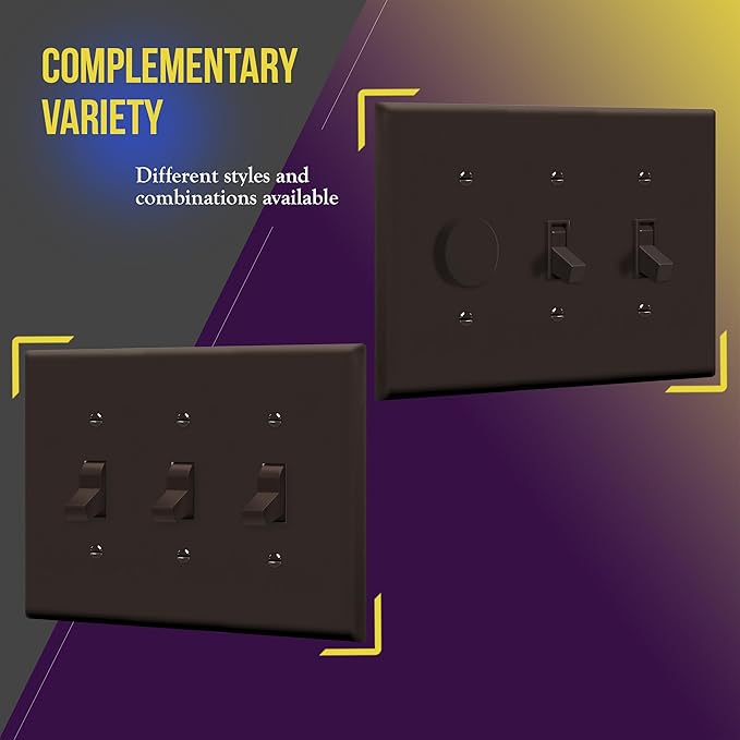 ENERLITES Triple Light Switch Wall Plate, Toggle Switch Plate, Gloss Finish, 3-Gang Mid-Size 4.88" x 6.77", Unbreakable Polycarbonate Thermoplastic, UL Listed, 8813M-BR, Brown