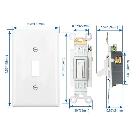 Baomain 2-Pack 15 Amp Toggle Light Switch with Wall Plate, 3-Way, Residential/Commercial Grade, On/Off Switch, Glossy White, UL Certified