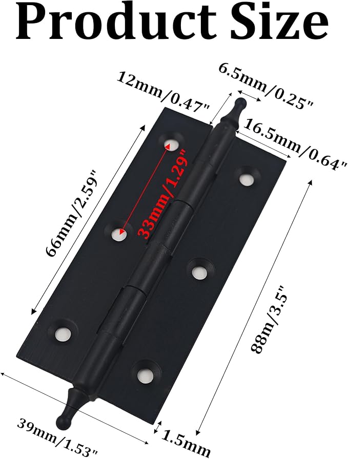 3.5 Inch Antique Style Solid Brass Butt Hinges with Ball Finials, Black Plated Butt Hinges with for Furniture Cabinet Drawer Door, 2PCS