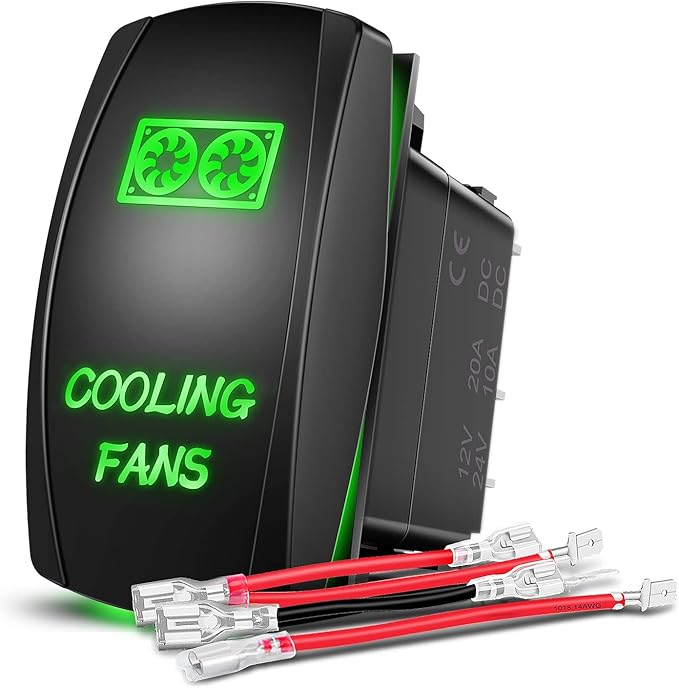Nilight COOLING FANS Rocker Switch Led Light Bar 5Pin Laser On Off SPST switches 20A/12V 10A/24V Green with Jumper Wires Set for Cars Trucks RVs