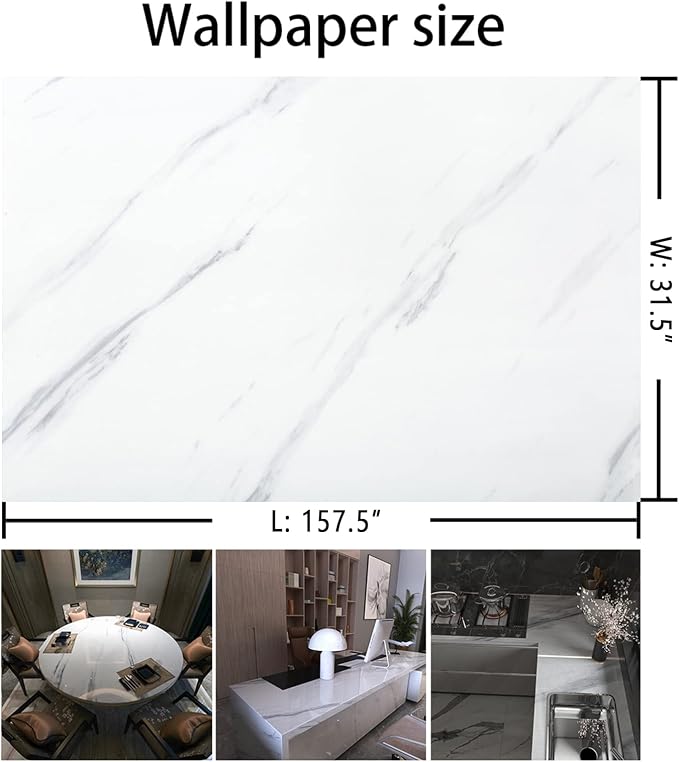 BAYYA Extra Wide Marble Granite Peel and Stick Wallpaper Ivory White | 31.5x157inch Light Countertop Contact Paper for Kitchen Bathroom Self-Adhesive Waterproof Marble Wall Paper Roll Vinyl Wrap