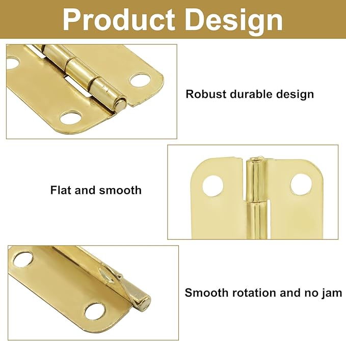 Murtenze 24Pcs Butt Hinge, 1" x 3/4" Metal Foldable Door Hinges with Screws for Cabinet Door Closet, Jewelry, Wooden Box (Gold)
