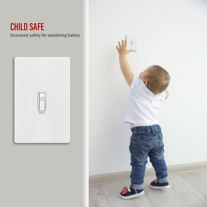 ENERLITES Screwless Toggle Switch Wall Plate, Child Safe Light Switch Cover, Standard Size 1-Gang 4.68" x 2.93", Unbreakable Polycarbonate Thermoplastic, UL Listed, SI8811-W, Glossy, White