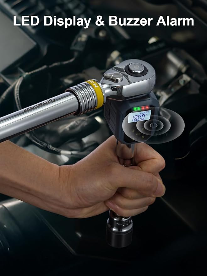 GROWNEER Torque Wrench with Adapter Set, 7.3-250.8 Ft-lbs / 10-340Nm, 1/2“ Drive Retractable 90 Tooth Click Wrench, Electronic Digital Torque Wrench Adapter with Buzzer & LED Indicator