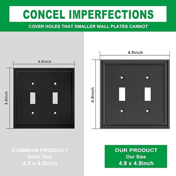 Black Modern Decorative Wall Plate Light Switch Cover Decorator Outlet Covers Rocker Switch Plates Bamboo Fiber Material Wall Plates for Kitchen Bathroom (2 Gang Double Toggle-2 Pack)