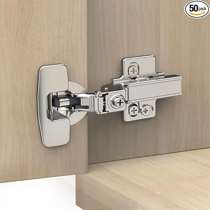 Chibery 50 Pack Frameless Inset Soft Close Concealed European Hinges, Self Closing Satin Nickel, 105 ° Open Angle 4D Adjustment, Speed Control, Clip On, Stainless Steel for Cabinet Door