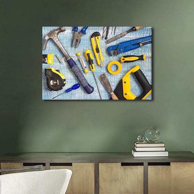 1 Panels Wall Art for Office Wall Art Repairman Maintenance and Housework Project Tools on Workshop Desk Top View Picture Canvas Print Artwork Home Study Repair Shop Wall Decor Poster ((16"Wx24"H)