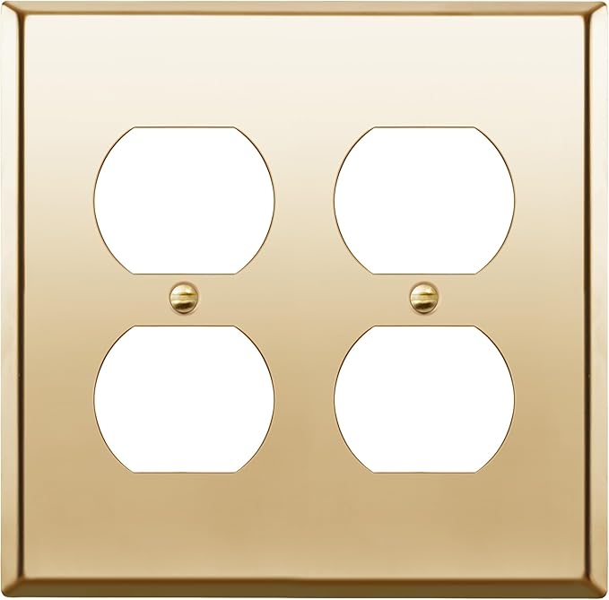 ENERLITES Double Duplex Receptacle Metal Wall Plate, Socket Outlet Switch Cover, Stainless Steel 201, Corrosion Resistant, Size 2-Gang 4.50" x 4.57", 7722-PB, Polished Brass, Gold