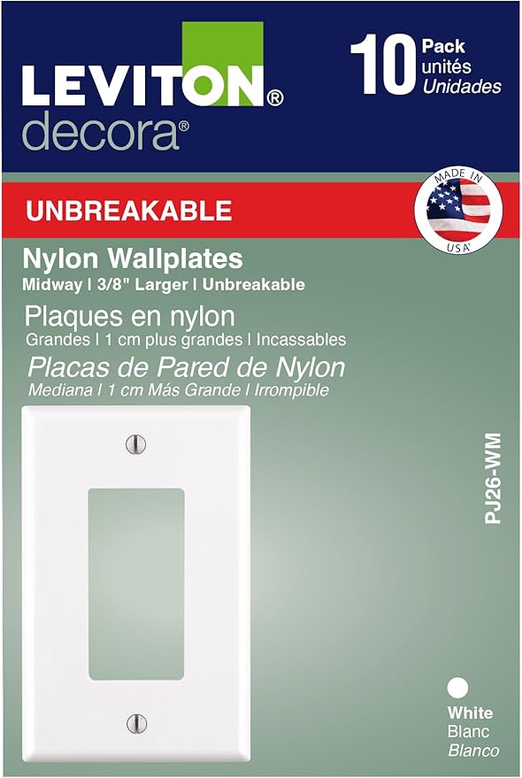 Leviton 1-Gang 1-Decora Midway Nylon Wallplate 10 Pack, PJ26-WM, White