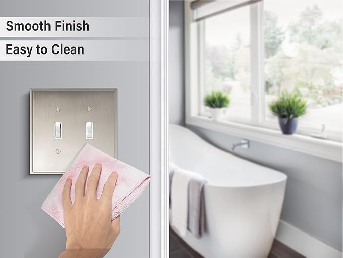 Henne Bery Soft Modern Decorative Wall Plate Switch Plate Outlet Cover (Double Toggle, Satin Nickel)