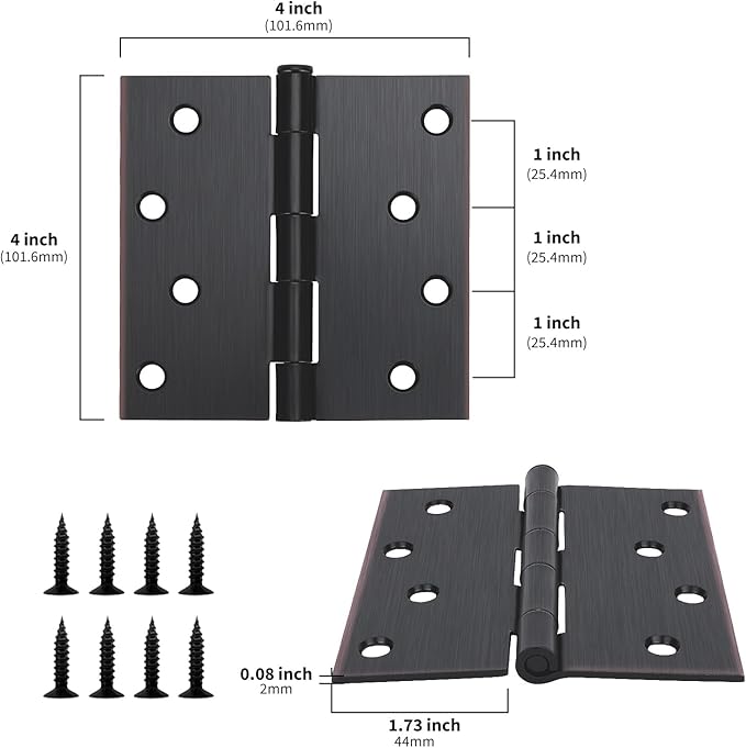 goldenwarm 3 Pack Interior and Exterior Door Hinges Oil Rubbed Bronze Door Hinge 4 inch x 4 inch Door Hinges with Square Corners