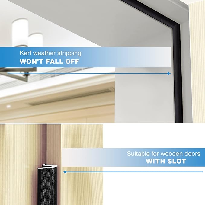 Extra Long Kerf Weather Stripping Door Seal for Large Gaps and Easy Installation (19.7FT, Black)