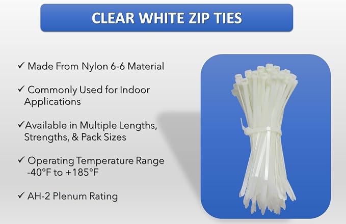 Kable Kontrol Cable Zip Ties, 22 Inch 50 Pcs, HD 250lbs Test, Natural White | Nylon Plastic, Self Locking, UL Listed, Indoor Use