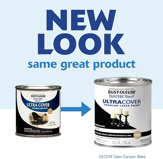 Rust-Oleum 267249 Painter's Touch Ultra Cover Premium Latex Brush Paint, Half Pint, Satin Canyon Black