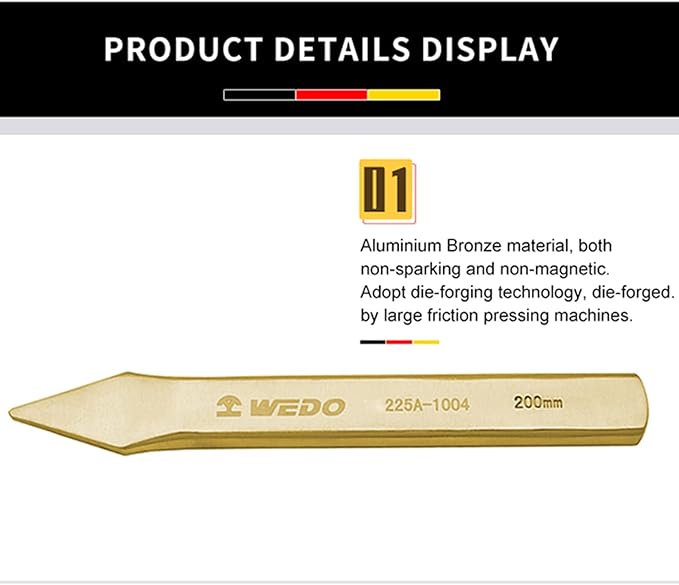 WEDO Non-sparking Cross Cutting Chisel, Aluminum Bronze, DIN Standard, BAM & FM Certificate, 5x8x300mm.