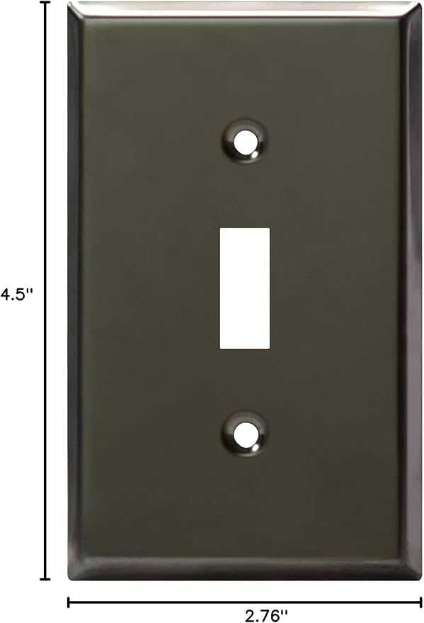 ENERLITES Toggle Light Switch Metal Wall Plate, Stainless Steel Switch Cover, Corrosion Resistant, Mid-Size 1-Gang 4.50" x 2.76", Stainless Steel 201, 7711-PBK, Polished Black