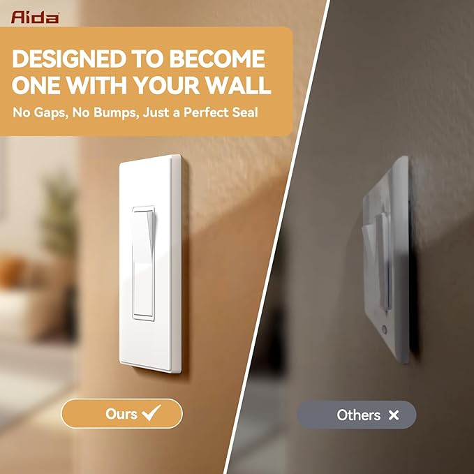 AIDA 1-Gang Midsize Screwless Light Switch Cover Plate, Decorative Outlet Covers - Matte White, 10-Pack Screwless Unbreakable Polycarbonate Wall Plates for Decorator Device, UL Listed