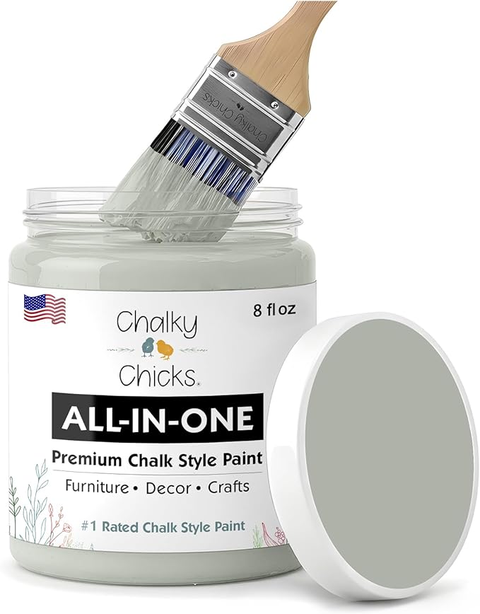 Chalky Chicks All-in-One Chalk Paint for Furniture or Cabinet - 8 Fl Oz - Matte Finish Normandy (Light Gray) for Metal, Wood Furniture Paint - No Sanding All-in-One for Home Decor & Crafts, USA Made