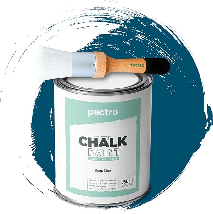Chalk Paint for Furniture 25 fl.Oz. (750ml) + Special Chalk Paint Brush - Furniture Paint no Sanding or Priming - Chalk Finish Wood Paint - DIY Projects Home Decor & Improvement (DEEP BLUE)