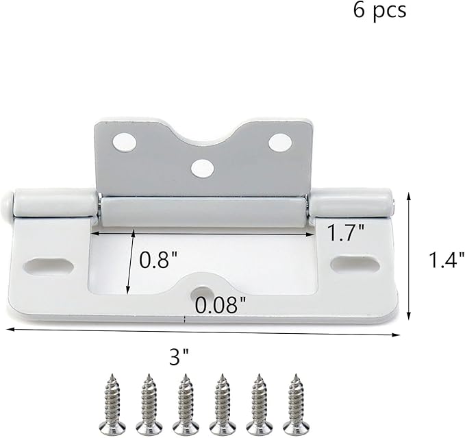 Wealrit 6 pcs White Non-Mortise Hinges Door Hinges 3 Inch Length Heavy Duty Door Hinges Bifold Butt Hinges with Screws