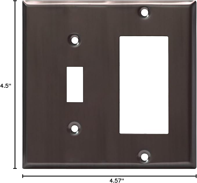 ENERLITES Combination Toggle Switch and Decorator Receptacle Metal Wall Plate, Corrosion-Resistant, Stainless Steel 201, Standard Size 2-Gang 4.50" x 4.57", UL Listed, 771131-BBK, Brushed Black