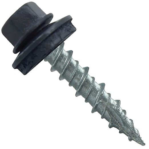 10 x 1 FAB. Charcoal Metal Roofing Screws - Hex Washer Head- Self-Starting/Tapping - EPDM Washer. 1 Bag - 250 Screws