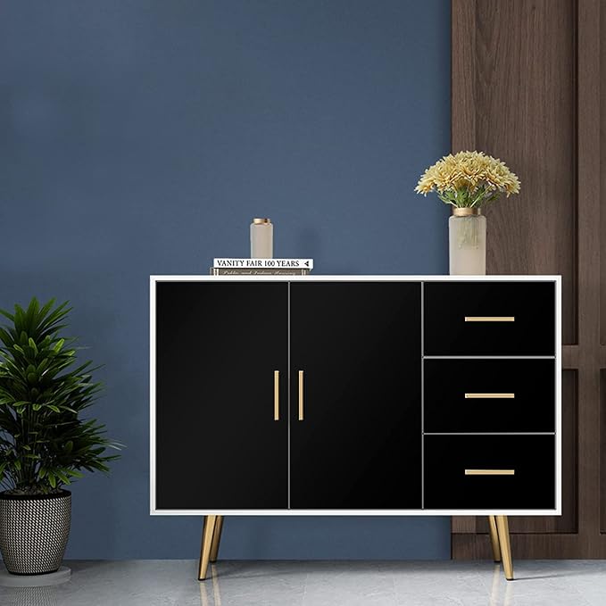 15.7 inch x 590.5 inch Solid Color Black Wallpaper | Self Adhesive Removeable Contact Paper for Home Decoration Easy to Install Peel and Stick Wallpaper