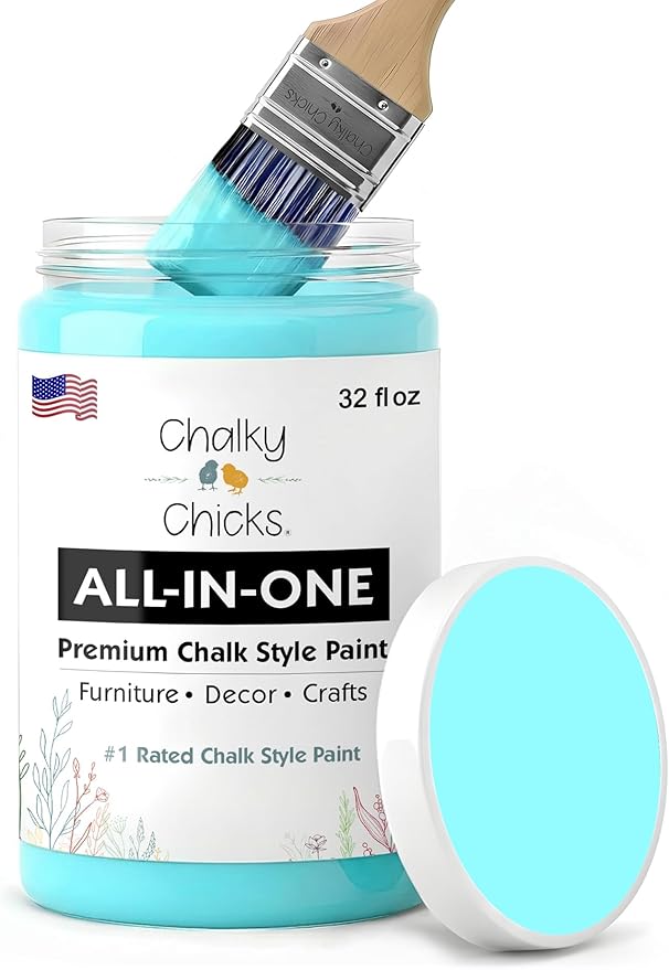 Chalky Chicks 32 Fl Oz Matte Aqua Bay (Aqua Blue) Chalk Paint for Furniture Without Sanding - No Prep Furniture Paint No Sanding All in One for Crafts, Wood, Walls, Cabinet, Metal, Dresser, Farmhouse
