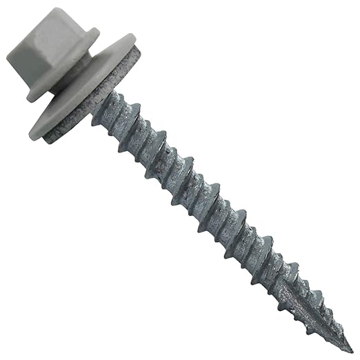 10 x 1-1/2" ABC Gray Metal Roofing Screws - Hex Washer Head- Self-Starting/Tapping - EPDM Washer. 1 x 250 Count Bag - 250 Screws