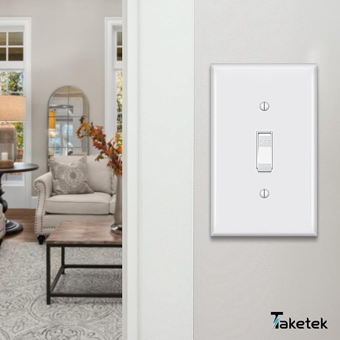 TAKETEK Light Switch Cover, Standard Size Toggle Light Switch Wall Plate,White, Wall Plates for Light Switches, White, 20 Pack