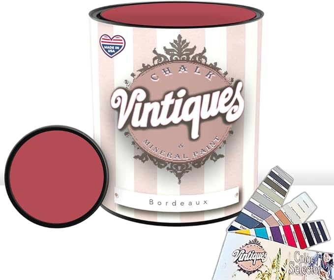 Vintiques Chalk & Mineral Paint, Bordeaux, 32oz - Matte Finish- Easy Application for DIY Projects - Furniture, Wood, Metal, Home Decor and More - includes color card