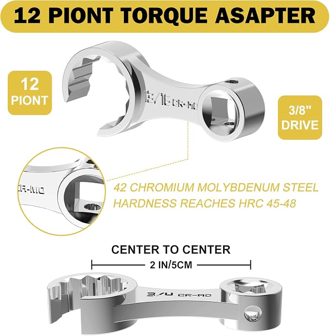 12 Pcs SAE Torque Adapter Set, Side-Open 5/16" to 7/8", 3/8" Drive | Cr-Mo Steel, 12-Point Torque Wrench Extension for HVAC, Automotive, Brake, Fuel Lines & Tight Spaces