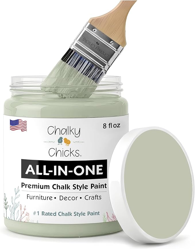 Chalky Chicks 8 Fl Oz Matte Mountain Green (Sage Green) Chalk Paint for Furniture Without Sanding - No Prep Furniture Paint No Sanding All in One for Crafts, Wood, Walls, Cabinet, Metal, Dresser