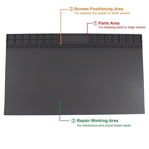 23.7'' x 13.8'' Large Soldering Mat with Wrist Strap and Grounding Accessories, 932°F Heat Resistant Silicone Repair Mat, Extra Large Work Mat for Electronics Cellphone Laptop Repair (Grey)