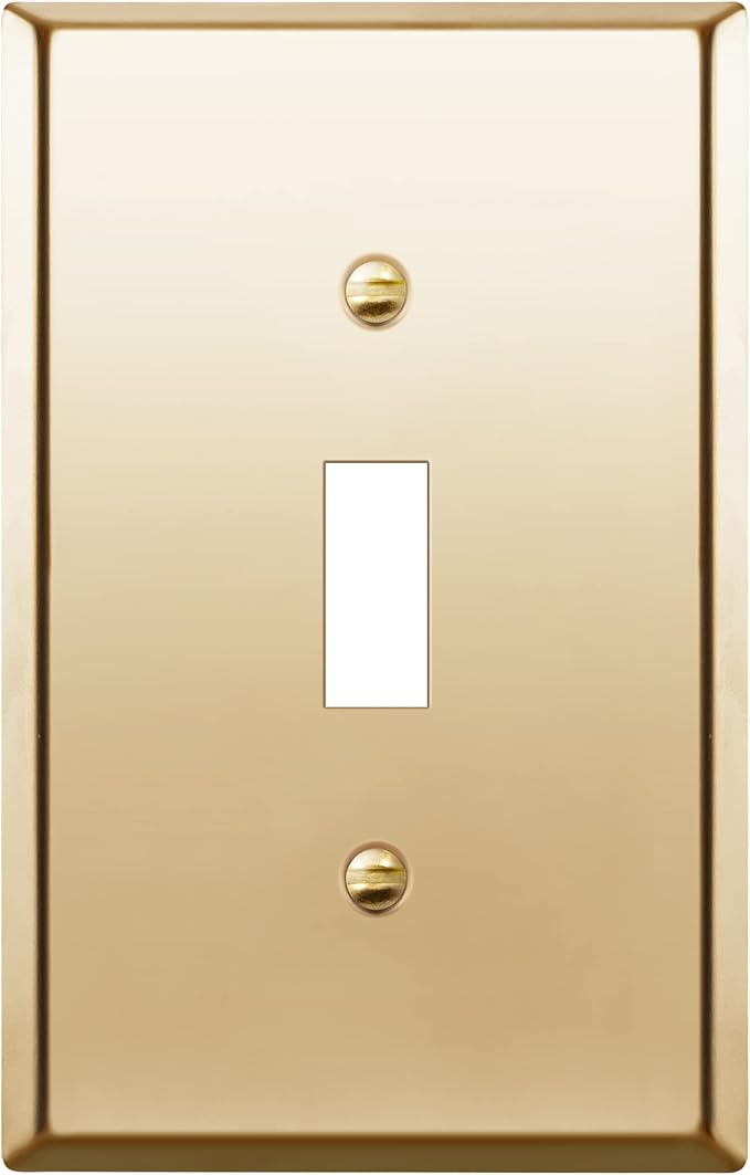 ENERLITES Toggle Light Switch Metal Wall Plate, Stainless Steel Switch Cover, Corrosion Resistant, Mid-Size 1-Gang 4.88" x 3.11", Stainless Steel 201, 7711M-PB, Polished Brass