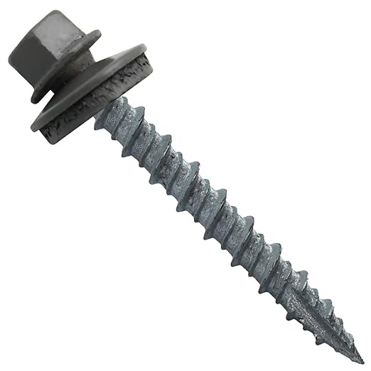 10 x 1-1/2" Charcoal Metal Roofing Screws - Hex Washer Head- Self-Starting/Tapping - EPDM Washer. 1 x 250 Count Bag - 250 Screws
