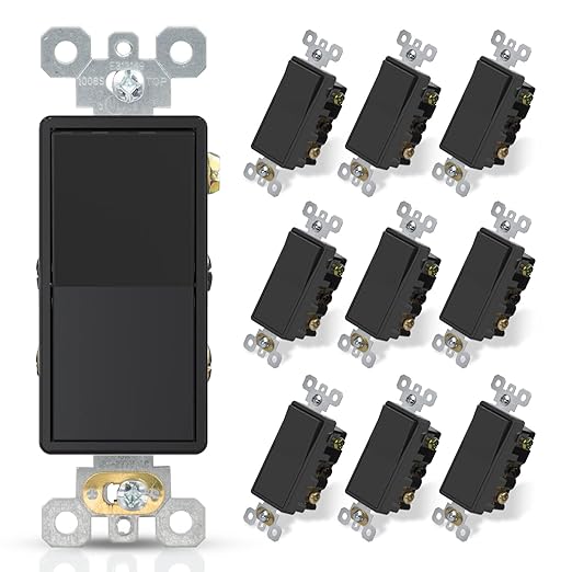 ELEGRP 4 Way Decorative Light Switch, 15Amp, 120-277 Volt, AC Decorator Rocker Paddle Wall Switch Replacement, Self-Grounding, Residential and Commercial Grade, UL Listed (10 Pack, Glossy Black)