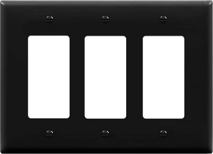 ENERLITES Triple Decorator Switch Cover, Three Outlet Wall Plate, Mid-Size 3-Gang 4.88" x 6.77", Unbreakable Polycarbonate Thermoplastic, UL Listed, 8833M-BK, Black