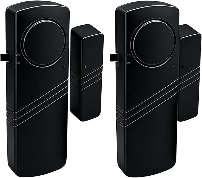Door Window Alarm - 90dB Loud Home Security Sensor for Kids Safety, Burglar Alert for House, Apartment, Office, Hotel & Pool Window, Black (2 Pack)